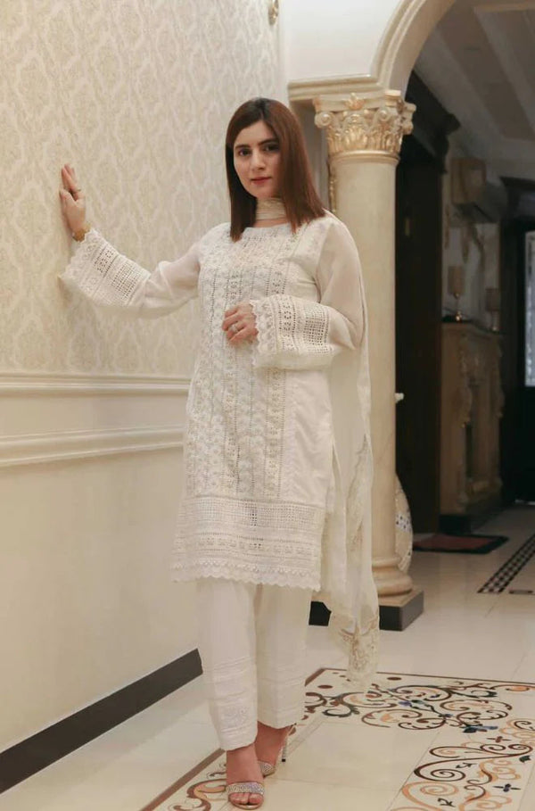 Lawn-3PC Embroidered Shirt with Chiffon Embroidered Dupatta-1079