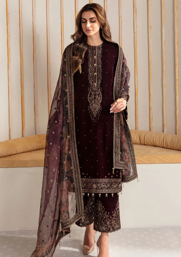 Velvet-3pc Embroidered with Organza Embroidered Dupatta-956