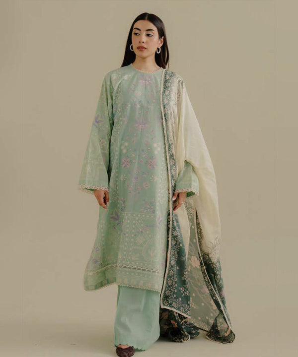 Lawn-3PC Embroidered Shirt with Digital Printed Jacquard Dupatta-1388