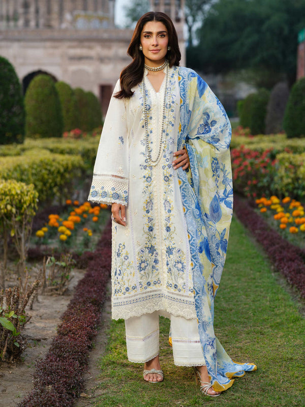 Dhanak-3PC Embroidered Shirt with Digital Printed Wool Shawl -3347