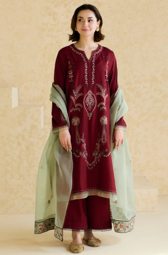 Lawn-3PC Embroidered Shirt with Organza Embroidered Dupatta-1425